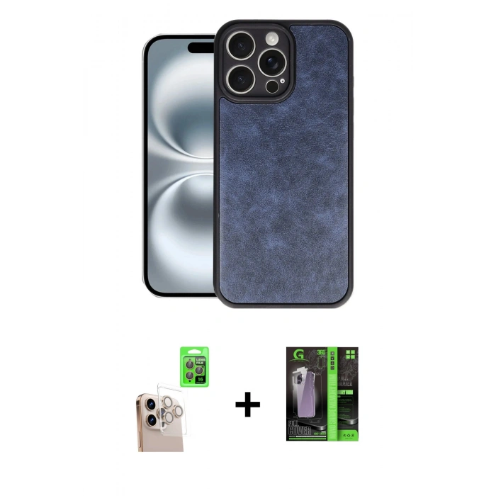 ieg™ iPhone 16 Pro Max Kılıf Kıvılcım Işık Serisi - Şeffaf 360 Full Body Arka Koruyucu + Natural Grey Raze Metal Kamera Lens