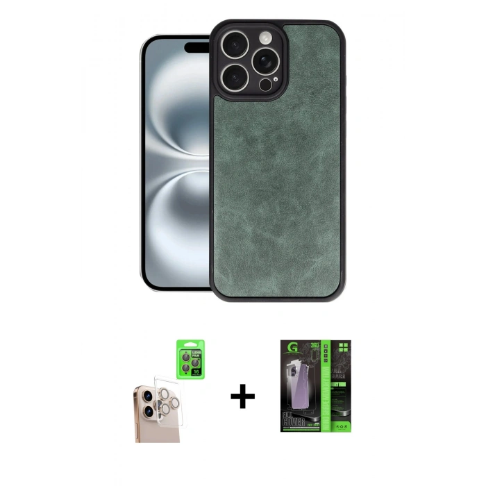 ieg™ iPhone 16 Pro Max Kılıf Kıvılcım Işık Serisi - Şeffaf 360 Full Body Arka Koruyucu + Natural Grey Raze Metal Kamera Lens