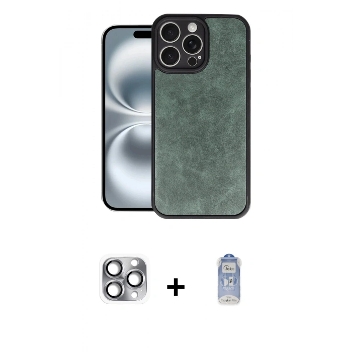 ieg™ iPhone 16 Pro Max Kılıf Kıvılcım Işık Serisi - Siyah Joko Magic 5D Cam + Gri Pers Alüminyum Kamera Lens