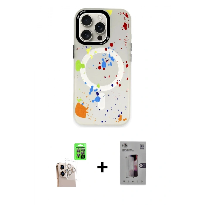 ieg™ iPhone 16 Pro Max Kılıf Kozmos Doku - Siyah Bilvis 3D Mat Cam Ekran Koruyucu + Natural Grey Raze Metal Kamera Lens
