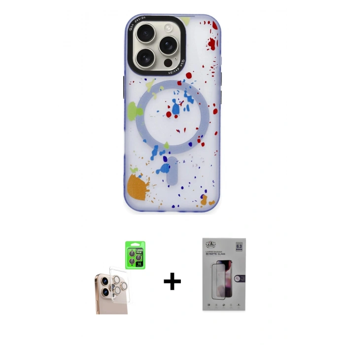 ieg™ iPhone 16 Pro Max Kılıf Kozmos Doku - Siyah Bilvis 3D Mat Cam Ekran Koruyucu + Natural Grey Raze Metal Kamera Lens