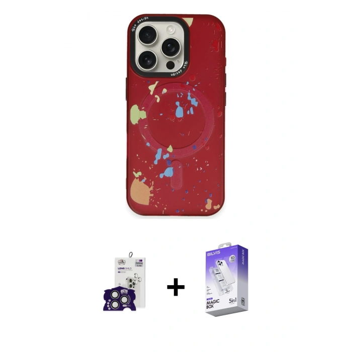ieg™ iPhone 16 Pro Max Kılıf Kozmos Doku - Siyah Bilvis 5in1 3D Magic Cam Ekran Koruyucu + Titanyum Gri Bilvis Titan Kamera Lens