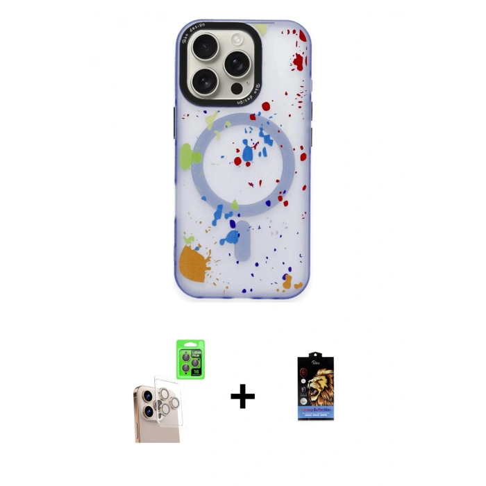 ieg™ iPhone 16 Pro Max Kılıf Kozmos Doku - Siyah Buffer Hayalet Cam Ekran Koruyucu + Natural Grey Raze Metal Kamera Lens