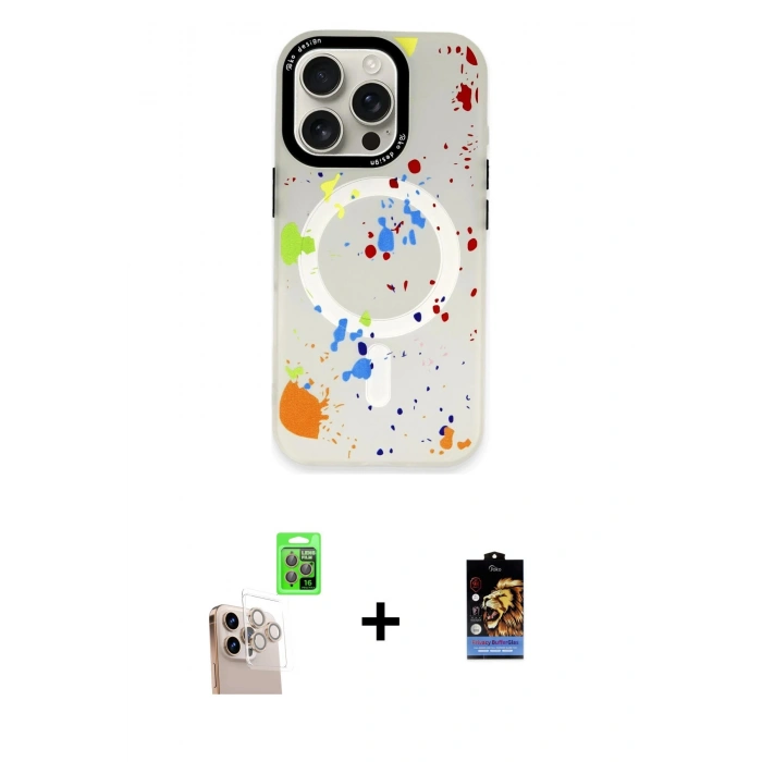 ieg™ iPhone 16 Pro Max Kılıf Kozmos Doku - Siyah Buffer Hayalet Cam Ekran Koruyucu + Natural Grey Raze Metal Kamera Lens