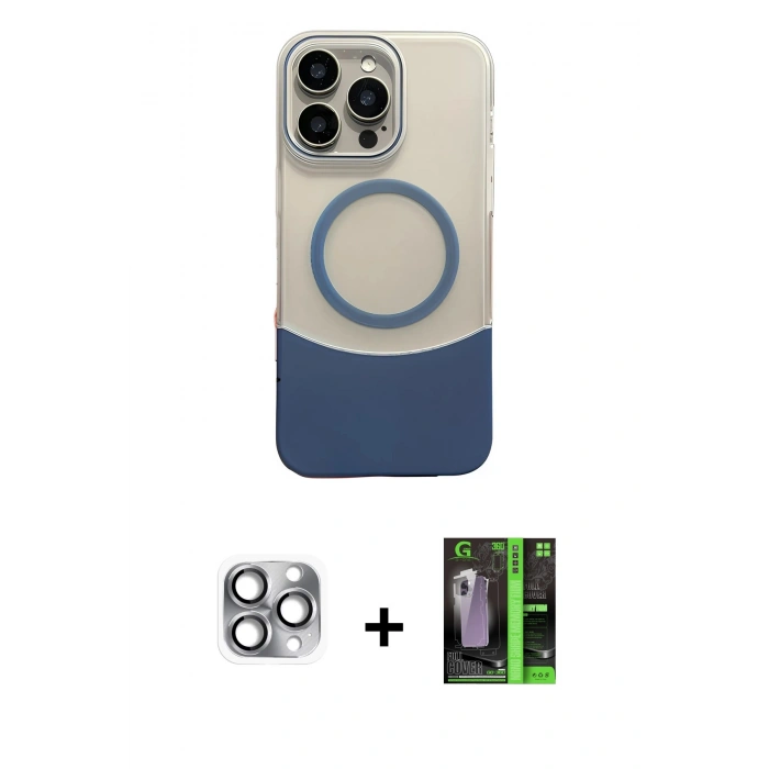 ieg™ iPhone 16 Pro Max Kılıf Kozmos Form Özel Seri - Şeffaf 360 Full Body Arka Koruyucu + Gri Pers Alüminyum Kamera Lens