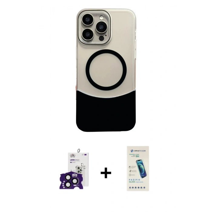 ieg™ iPhone 16 Pro Max Kılıf Kozmos Form Özel Seri - Şeffaf Pasifik Cam Ekran Koruyucu + Siyah Bilvis Titan Kamera Lens