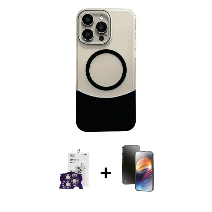 ieg™ iPhone 16 Pro Max Kılıf Kozmos Form Özel Seri - Siyah 3D Antistatik Mat Seramik Nano Ekran Koruyucu + Gümüş Bilvis Titan Kamera Lens
