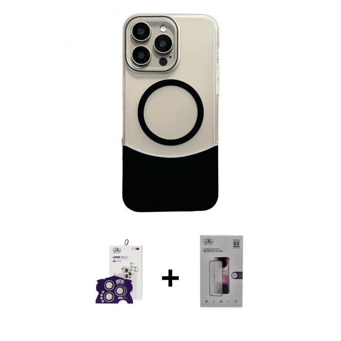 ieg™ iPhone 16 Pro Max Kılıf Kozmos Form Özel Seri - Siyah Bilvis 3D Mat Cam Ekran Koruyucu + Gümüş Bilvis Titan Kamera Lens