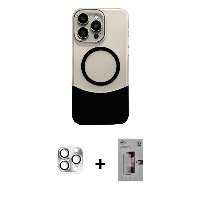 ieg™ iPhone 16 Pro Max Kılıf Kozmos Form Özel Seri - Siyah Bilvis 3D Mat Cam Ekran Koruyucu + Gümüş Pers Alüminyum Kamera Lens