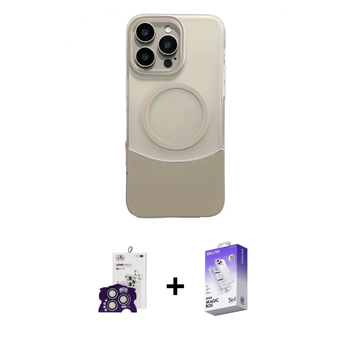 ieg™ iPhone 16 Pro Max Kılıf Kozmos Form Özel Seri - Siyah Bilvis 5in1 3D Magic Cam Ekran Koruyucu + Gümüş Bilvis Titan Kamera Lens