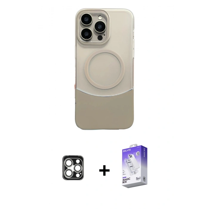 ieg™ iPhone 16 Pro Max Kılıf Kozmos Form Özel Seri - Siyah Bilvis 5in1 3D Magic Cam Ekran Koruyucu + Gümüş PVD Metal Kamera Lens