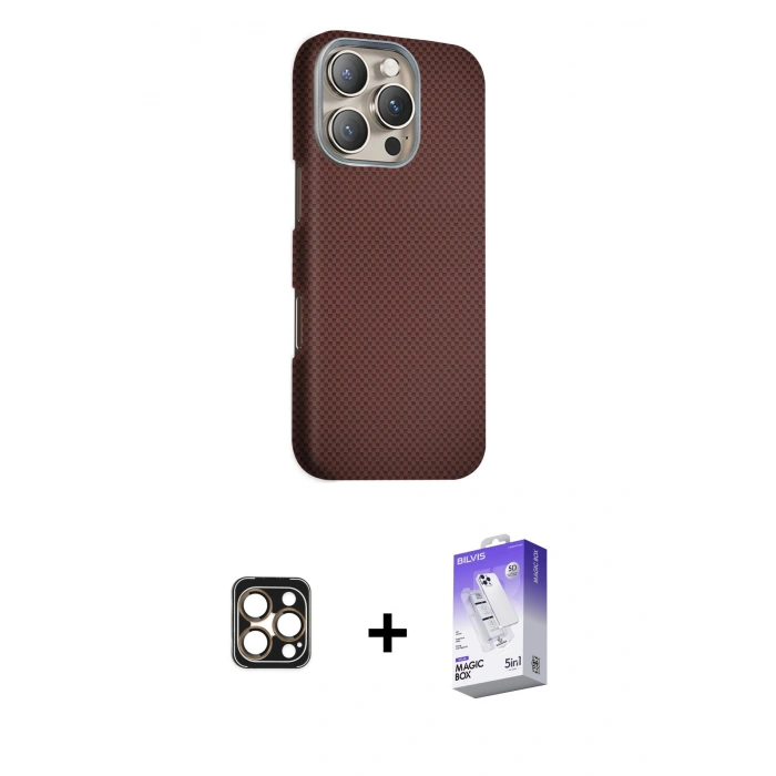 ieg™ iPhone 16 Pro Max Kılıf Kozmos Klasik Prime - Siyah Bilvis 5in1 3D Magic Cam Ekran Koruyucu + Gold PVD Metal Kamera Lens