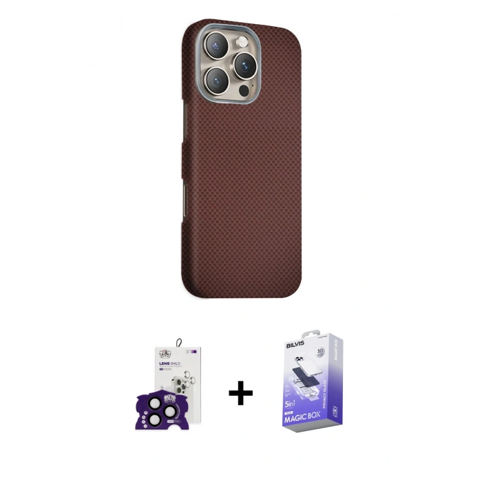 ieg™ iPhone 16 Pro Max Kılıf Kozmos Klasik Prime - Siyah Bilvis 5in1 5D Magic Hayalet Cam Ekran Koruyucu + Siyah Bilvis Titan Kamera Lens