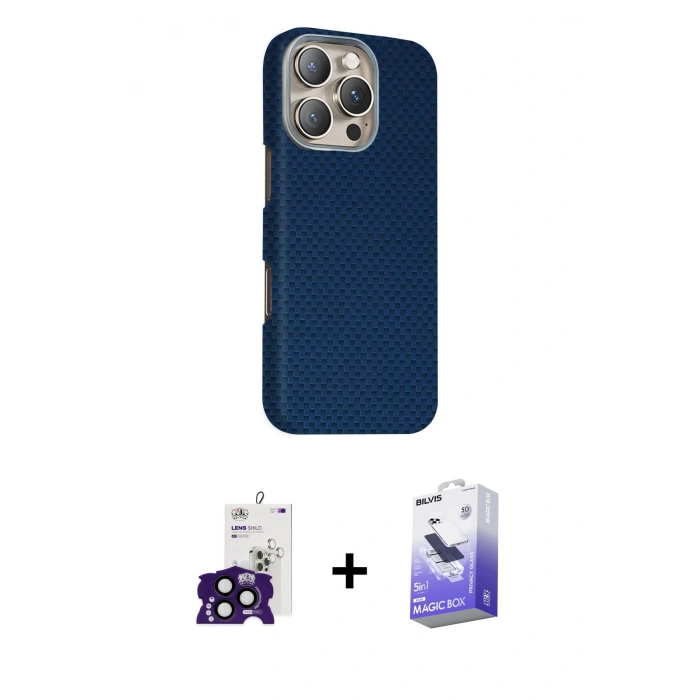 ieg™ iPhone 16 Pro Max Kılıf Kozmos Klasik Prime - Siyah Bilvis 5in1 5D Magic Hayalet Cam Ekran Koruyucu + Siyah Bilvis Titan Kamera Lens