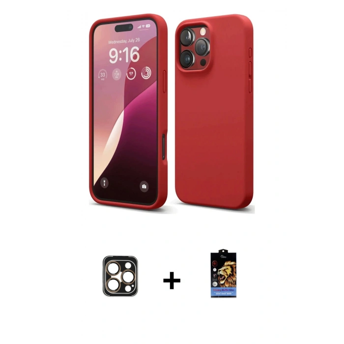 ieg™ iPhone 16 Pro Max Kılıf Kozmos Yansıma Özel Seri - Siyah Buffer Hayalet Cam Ekran Koruyucu + Gold PVD Metal Kamera Lens
