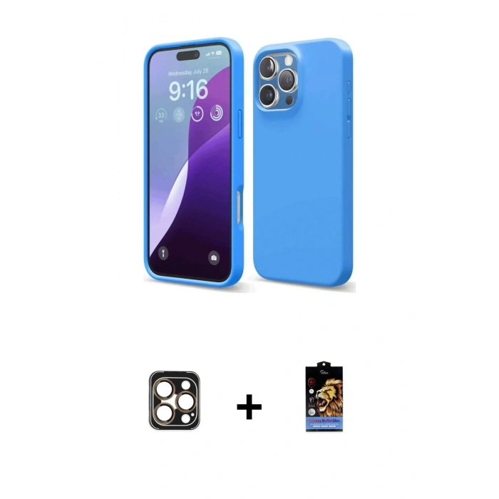ieg™ iPhone 16 Pro Max Kılıf Kozmos Yansıma Özel Seri - Siyah Buffer Hayalet Cam Ekran Koruyucu + Gold PVD Metal Kamera Lens