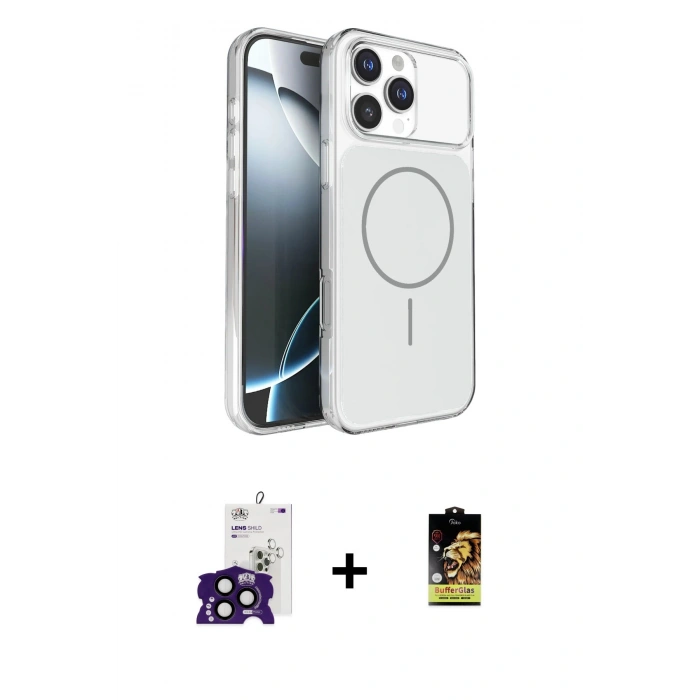 ieg™ iPhone 16 Pro Max Kılıf Kutup Doku Serisi - Siyah Buffer Cam Ekran Koruyucu + Siyah Bilvis Titan Kamera Lens