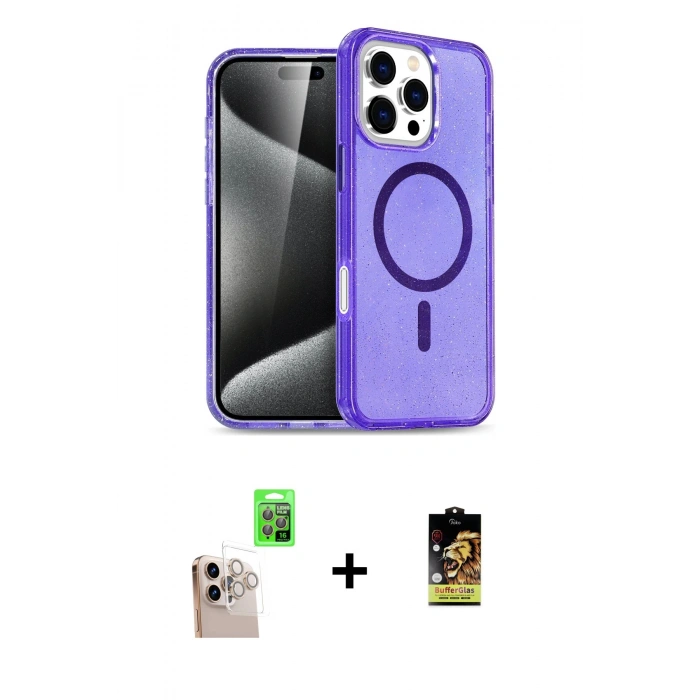 ieg™ iPhone 16 Pro Max Kılıf Nova Asil Prime - Siyah Buffer Cam Ekran Koruyucu + Natural Grey Raze Metal Kamera Lens