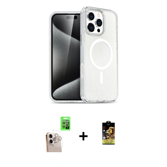 ieg™ iPhone 16 Pro Max Kılıf Nova Asil Prime - Siyah Buffer Cam Ekran Koruyucu + Natural Grey Raze Metal Kamera Lens