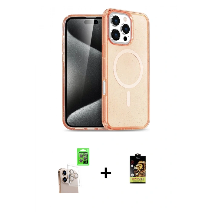 ieg™ iPhone 16 Pro Max Kılıf Nova Asil Prime - Siyah Buffer Cam Ekran Koruyucu + Natural Grey Raze Metal Kamera Lens