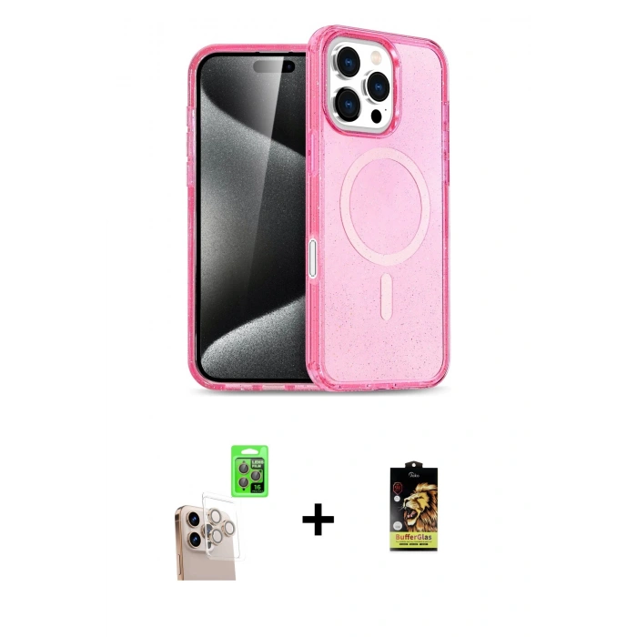 ieg™ iPhone 16 Pro Max Kılıf Nova Asil Prime - Siyah Buffer Cam Ekran Koruyucu + Natural Grey Raze Metal Kamera Lens