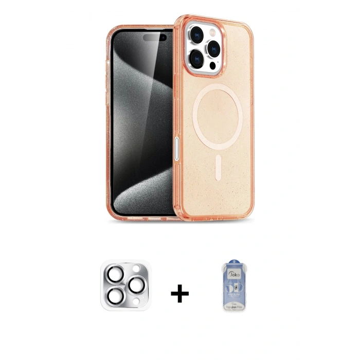 ieg™ iPhone 16 Pro Max Kılıf Nova Asil Prime - Siyah Joko Magic 5D Cam + Gümüş Pers Alüminyum Kamera Lens