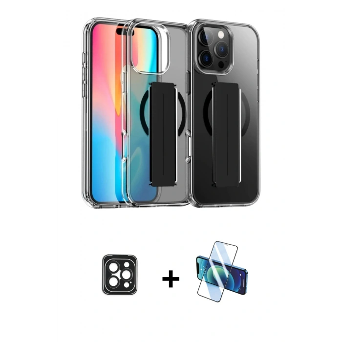 ieg™ iPhone 16 Pro Max Kılıf Nova Işık Koleksiyonu - Siyah 3D Antistatik Seramik Nano Ekran Koruyucu + Siyah PVD Metal Kamera Lens