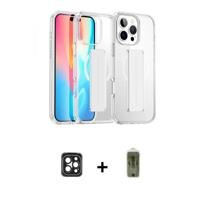 ieg™ iPhone 16 Pro Max Kılıf Nova Işık Koleksiyonu - Siyah Joko Magic 5D Hayalet Cam + Siyah PVD Metal Kamera Lens