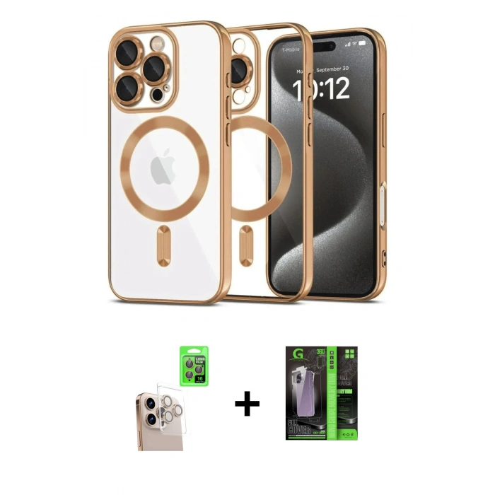 ieg™ iPhone 16 Pro Max Kılıf Nova Işık Özel Seri - Şeffaf 360 Full Body Arka Koruyucu + Natural Grey Raze Metal Kamera Lens