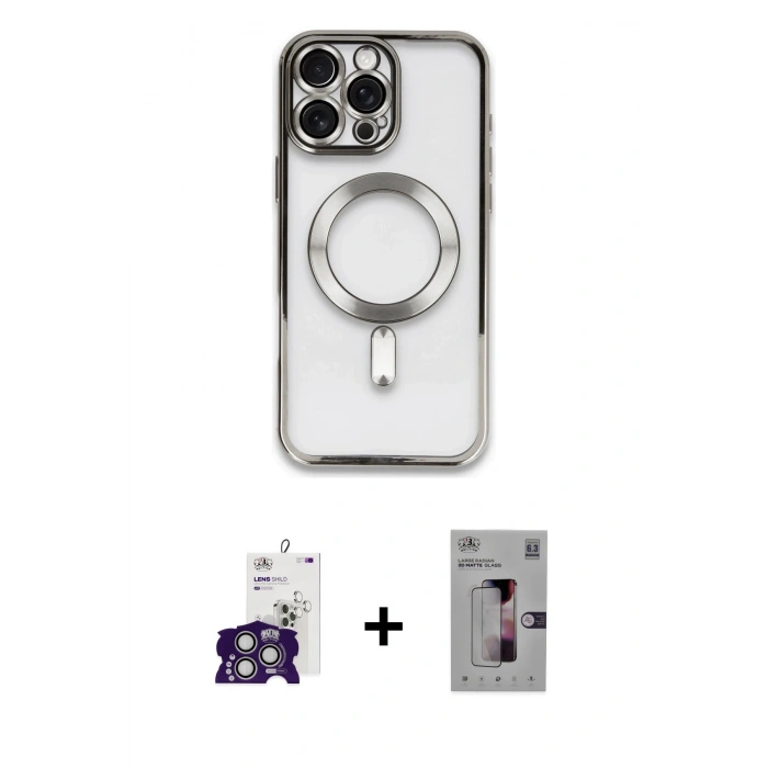 ieg™ iPhone 16 Pro Max Kılıf Nova Işık Özel Seri - Siyah Bilvis 3D Mat Cam Ekran Koruyucu + Gümüş Bilvis Titan Kamera Lens
