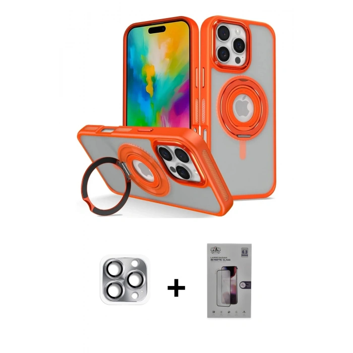 ieg™ iPhone 16 Pro Max Kılıf Nova Minimal Serisi - Siyah Bilvis 3D Mat Cam Ekran Koruyucu + Gri Pers Alüminyum Kamera Lens