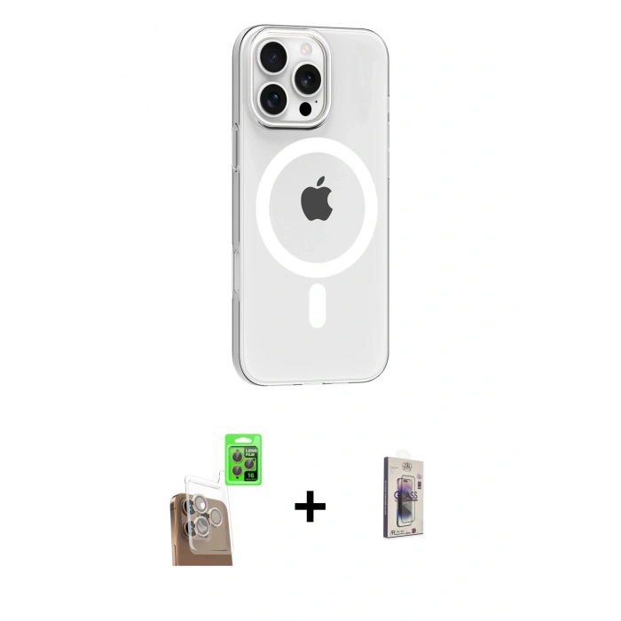 ieg™ iPhone 16 Pro Max Kılıf Pusula Form Özel Seri - Siyah Bilvis 3D Cam Ekran Koruyucu + Çöl Titanyum Raze Metal Kamera Lens