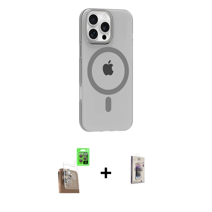 ieg™ iPhone 16 Pro Max Kılıf Pusula Form Özel Seri - Siyah Bilvis 3D Cam Ekran Koruyucu + Çöl Titanyum Raze Metal Kamera Lens