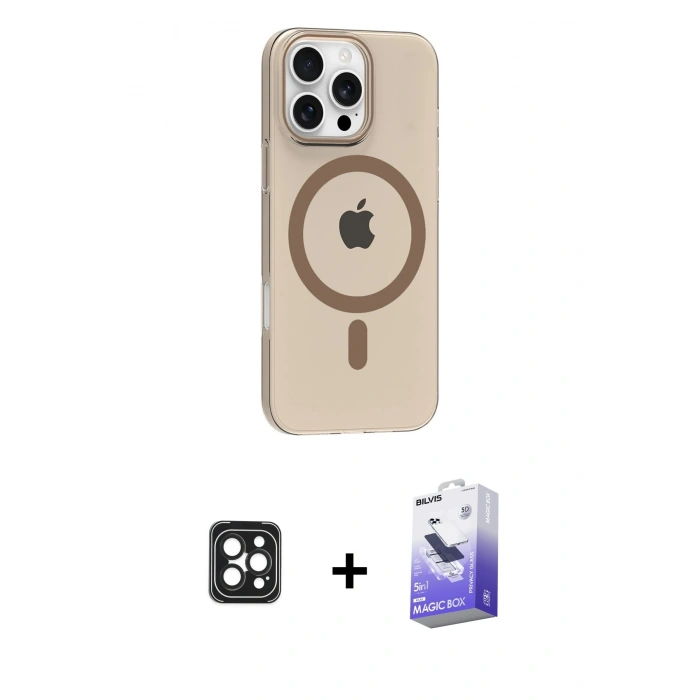 ieg™ iPhone 16 Pro Max Kılıf Pusula Form Özel Seri - Siyah Bilvis 5in1 5D Magic Hayalet Cam Ekran Koruyucu + Siyah PVD Metal Kamera Lens