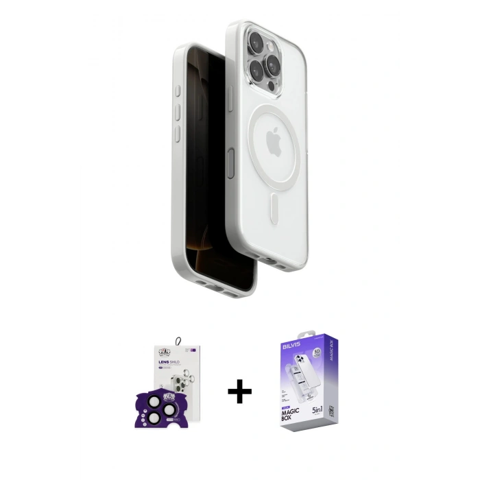 ieg™ iPhone 16 Pro Max Kılıf Pusula Form Serisi - Siyah Bilvis 5in1 3D Magic Cam Ekran Koruyucu + Siyah Bilvis Titan Kamera Lens