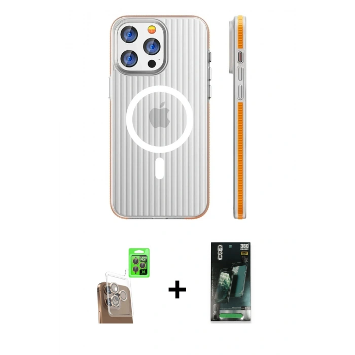 ieg™ iPhone 16 Pro Max Kılıf Pusula Minimal Koleksiyonu - Siyah 360 Mat Full Body Arka Koruyucu + Çöl Titanyum Raze Metal Kamera Lens