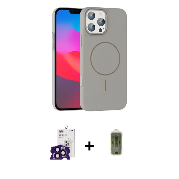 ieg™ iPhone 16 Pro Max Kılıf Siluet Doku Özel Seri - Siyah Joko Magic 5D Hayalet Cam + Siyah Bilvis Titan Kamera Lens