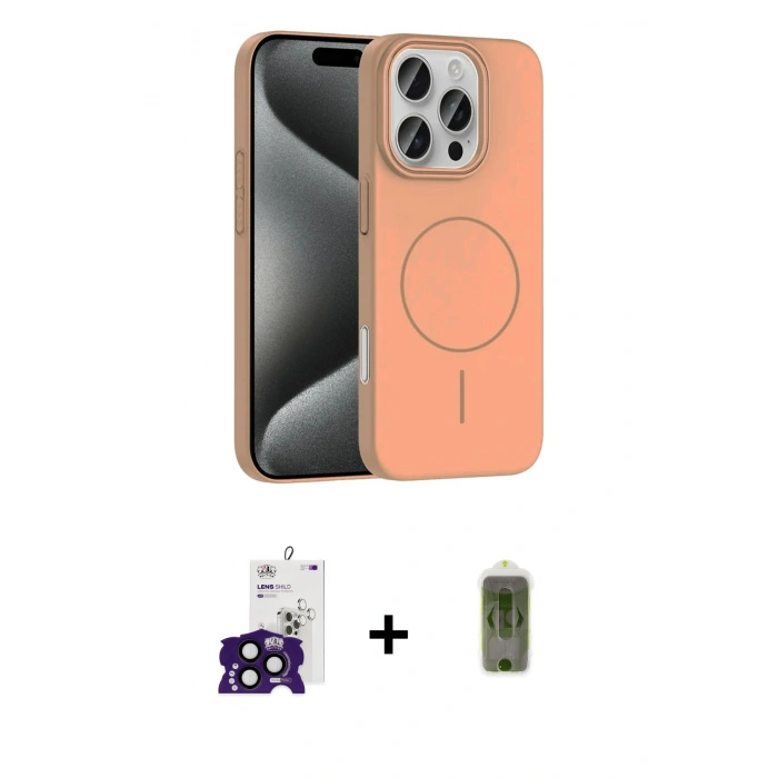 ieg™ iPhone 16 Pro Max Kılıf Siluet Doku Özel Seri - Siyah Joko Magic 5D Hayalet Cam + Siyah Bilvis Titan Kamera Lens