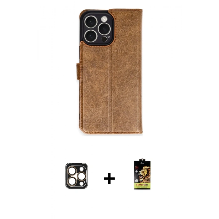 ieg™ iPhone 16 Pro Max Kılıf Siluet Işık Serisi - Siyah Buffer Cam Ekran Koruyucu + Gold PVD Metal Kamera Lens