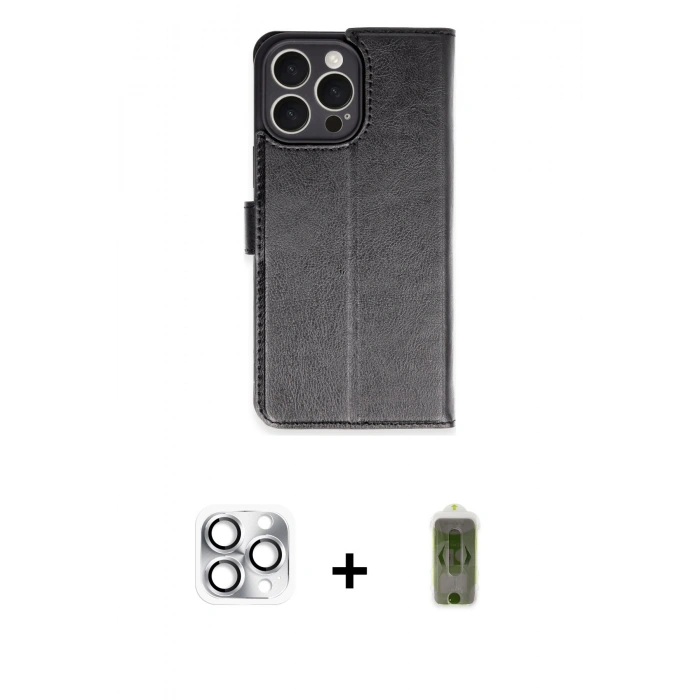 ieg™ iPhone 16 Pro Max Kılıf Siluet Işık Serisi - Siyah Joko Magic 5D Hayalet Cam + Gümüş Pers Alüminyum Kamera Lens