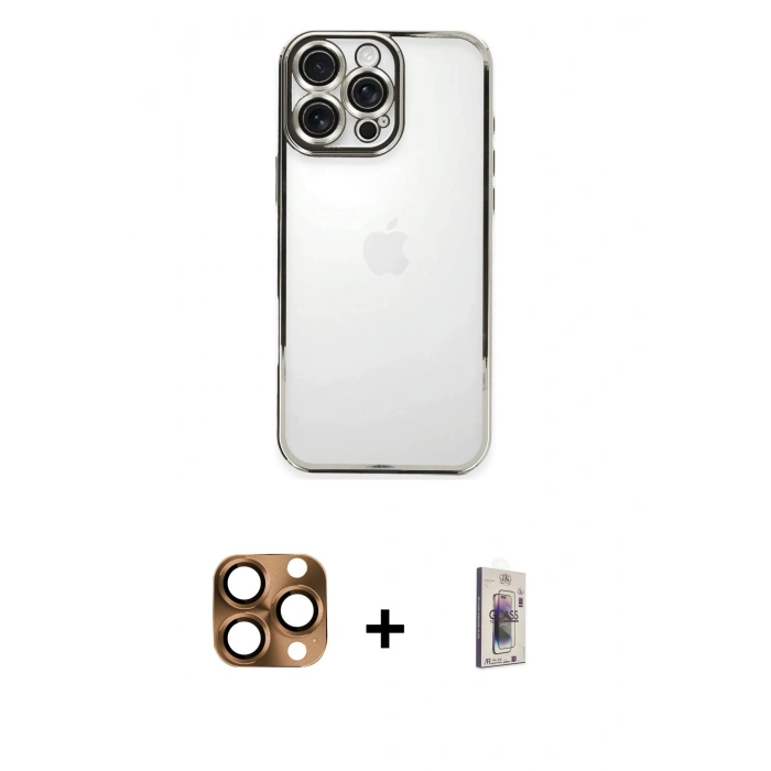ieg™ iPhone 16 Pro Max Kılıf Vadi Minimal - Siyah Bilvis 3D Cam Ekran Koruyucu + Çöl Titanyum Pers Alüminyum Kamera Lens