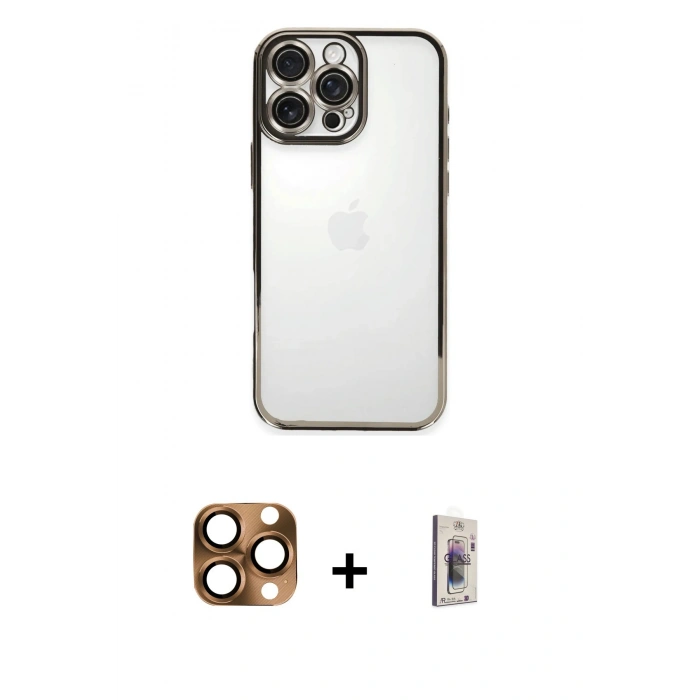 ieg™ iPhone 16 Pro Max Kılıf Vadi Minimal - Siyah Bilvis 3D Cam Ekran Koruyucu + Çöl Titanyum Pers Alüminyum Kamera Lens