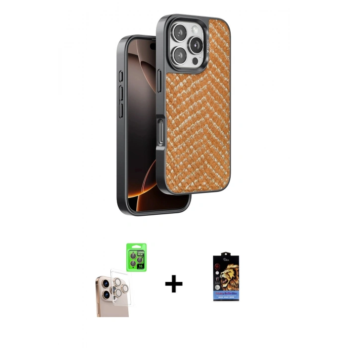 ieg™ iPhone 16 Pro Max Kılıf Vadi Özel Seri - Siyah Buffer Hayalet Cam Ekran Koruyucu + Natural Grey Raze Metal Kamera Lens