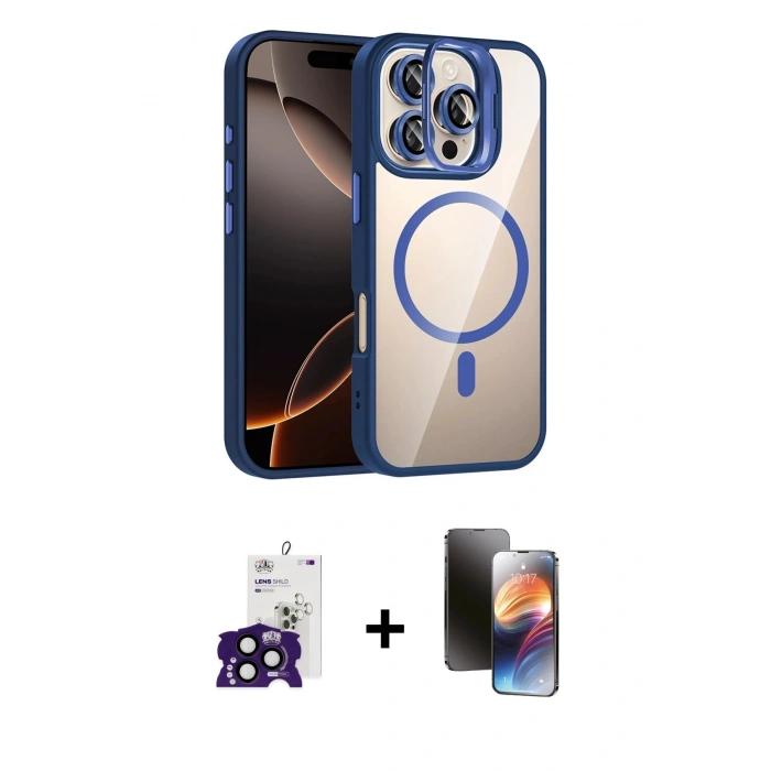 ieg™ iPhone 16 Pro Max Kılıf Yadigar Asil Koleksiyonu - Siyah 3D Antistatik Mat Seramik Nano Ekran Koruyucu + Siyah Bilvis Titan Kamera Lens