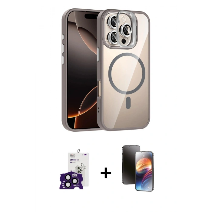 ieg™ iPhone 16 Pro Max Kılıf Yadigar Asil Koleksiyonu - Siyah 3D Antistatik Mat Seramik Nano Ekran Koruyucu + Siyah Bilvis Titan Kamera Lens