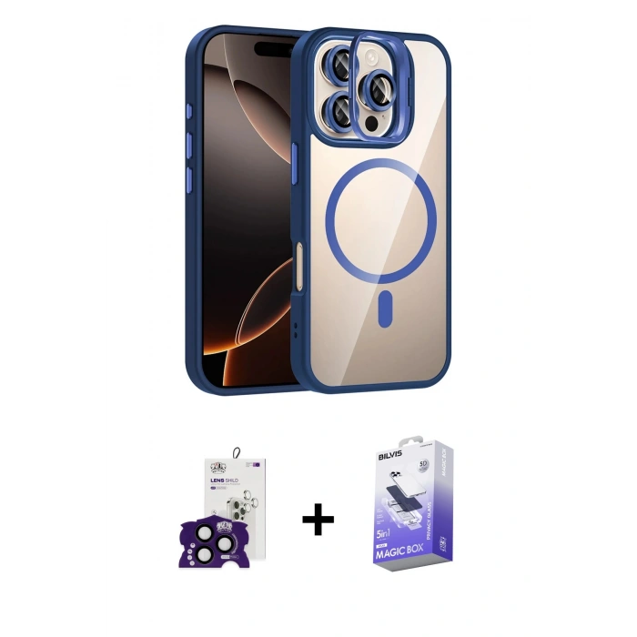 ieg™ iPhone 16 Pro Max Kılıf Yadigar Asil Koleksiyonu - Siyah Bilvis 5in1 5D Magic Hayalet Cam Ekran Koruyucu + Siyah Bilvis Titan Kamera Lens