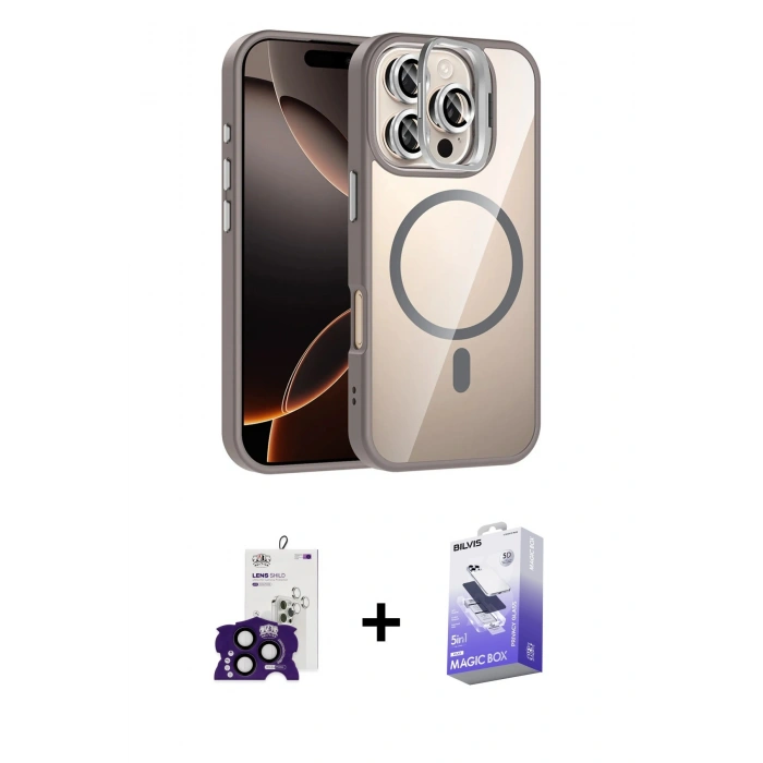 ieg™ iPhone 16 Pro Max Kılıf Yadigar Asil Koleksiyonu - Siyah Bilvis 5in1 5D Magic Hayalet Cam Ekran Koruyucu + Siyah Bilvis Titan Kamera Lens