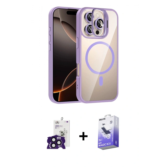 ieg™ iPhone 16 Pro Max Kılıf Yadigar Asil Koleksiyonu - Siyah Bilvis 5in1 5D Magic Hayalet Cam Ekran Koruyucu + Siyah Bilvis Titan Kamera Lens