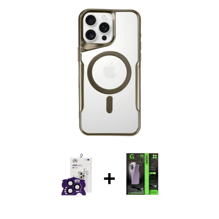 ieg™ iPhone 16 Pro Max Kılıf Yadigar Klasik Özel Seri - Şeffaf 360 Full Body Arka Koruyucu + Siyah Bilvis Titan Kamera Lens