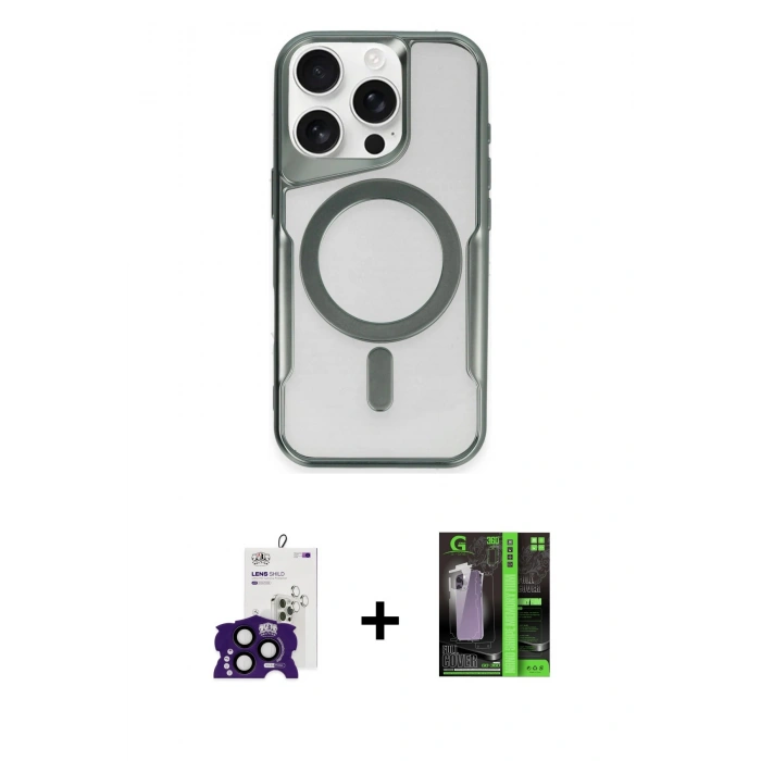 ieg™ iPhone 16 Pro Max Kılıf Yadigar Klasik Özel Seri - Şeffaf 360 Full Body Arka Koruyucu + Siyah Bilvis Titan Kamera Lens